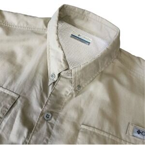 Columbia PFG Shirt Mens Tan Short Sleeve Fishing Vented Button Up Size Large